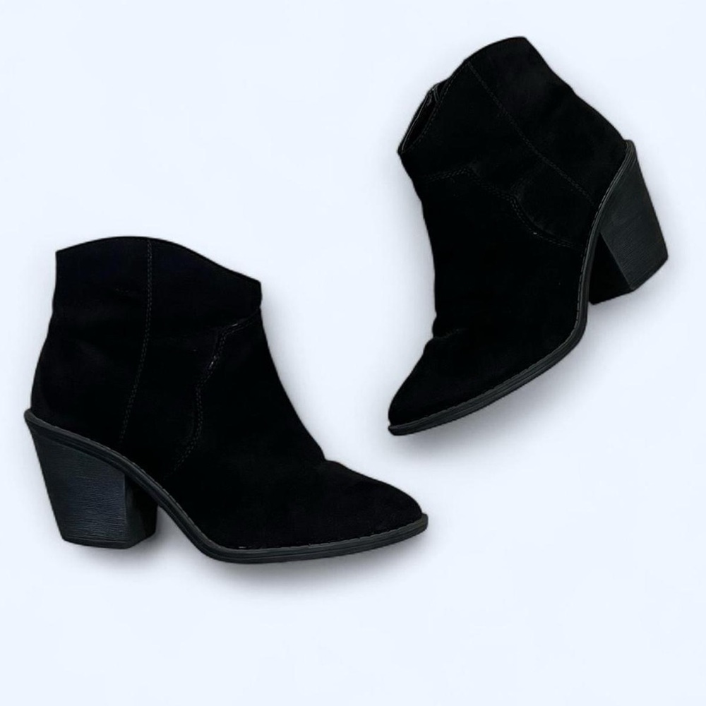 Y2K Faded Glory Size 7 Black Suede Sueded Western Ankle Boots Booties